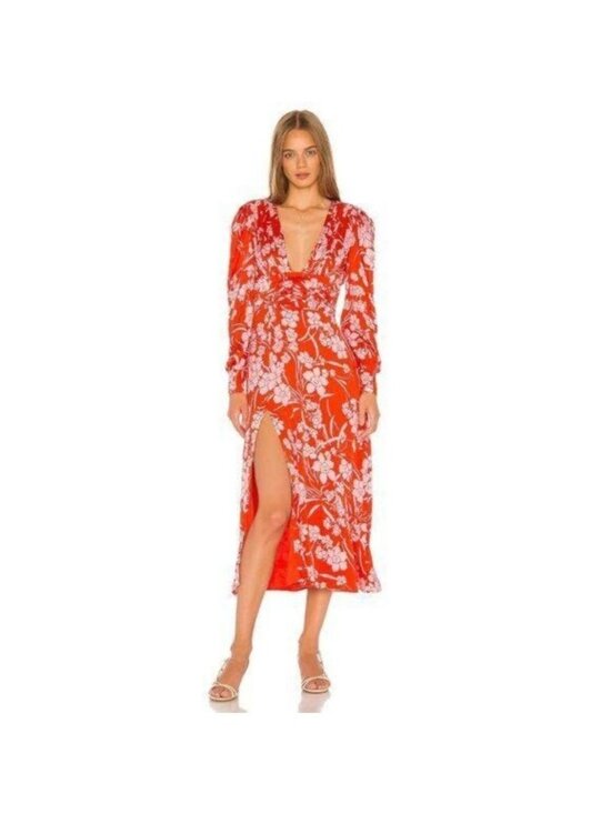 Song of Style Dresses & Skirts - Song Of Style Red Floral Satin Midi Dress